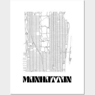 Retro Map of Manhattan, NYC Minimalist Line Drawing Posters and Art